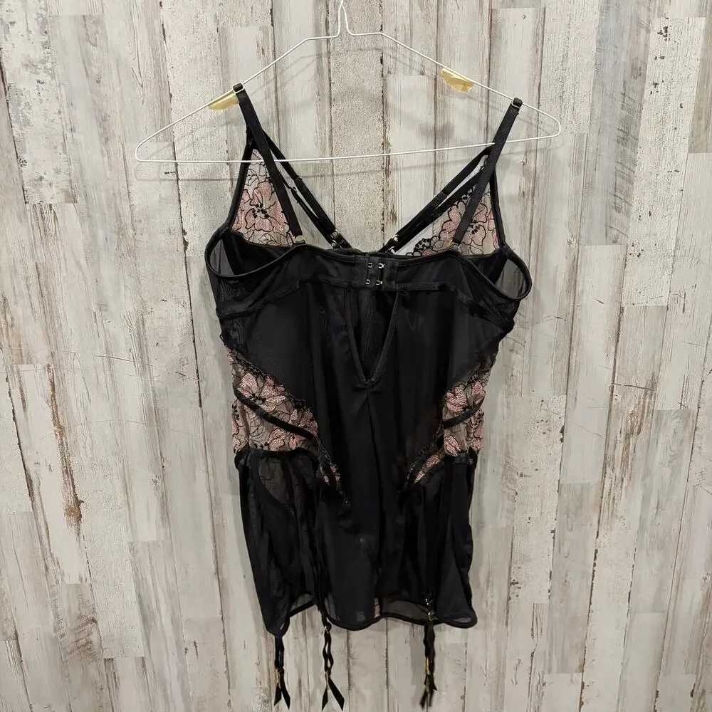 House of Desire Nova Blacklight Lace Chemise In Black  Floral Lingerie Large - Picture 5 of 9